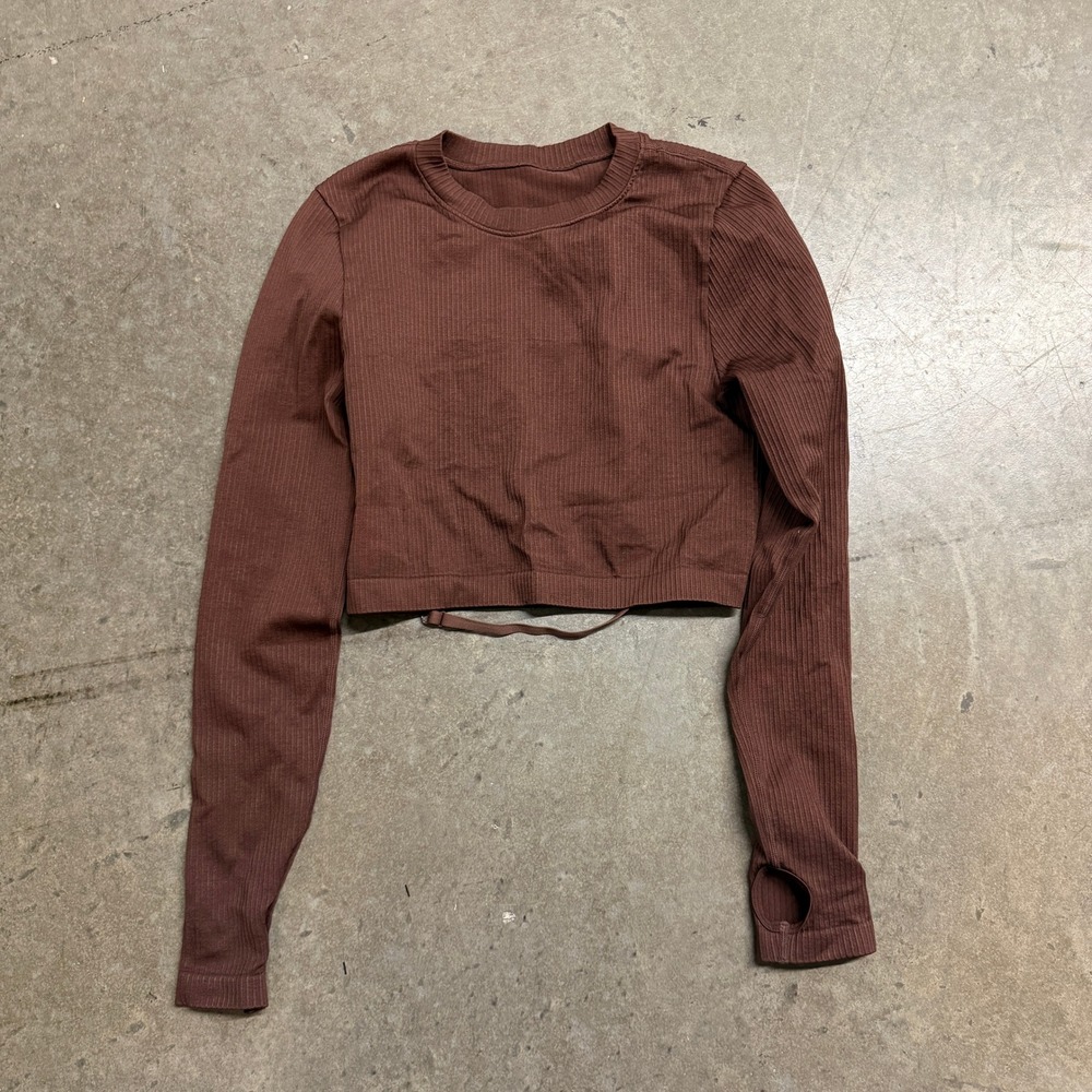 Cotton On Body Womens Brown Open Back Long Sleeve Crop Top Workout Shirt M
